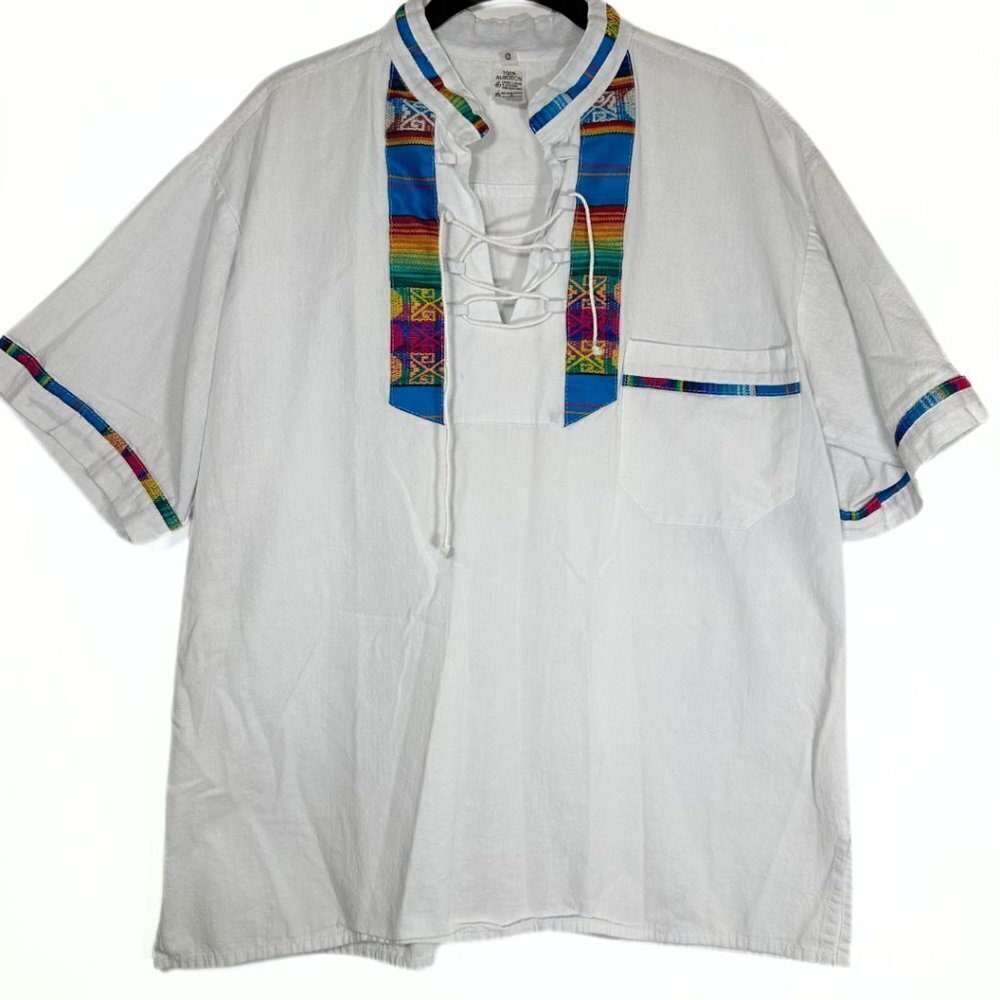 Vibrant White Shirt with Multicolor Accents